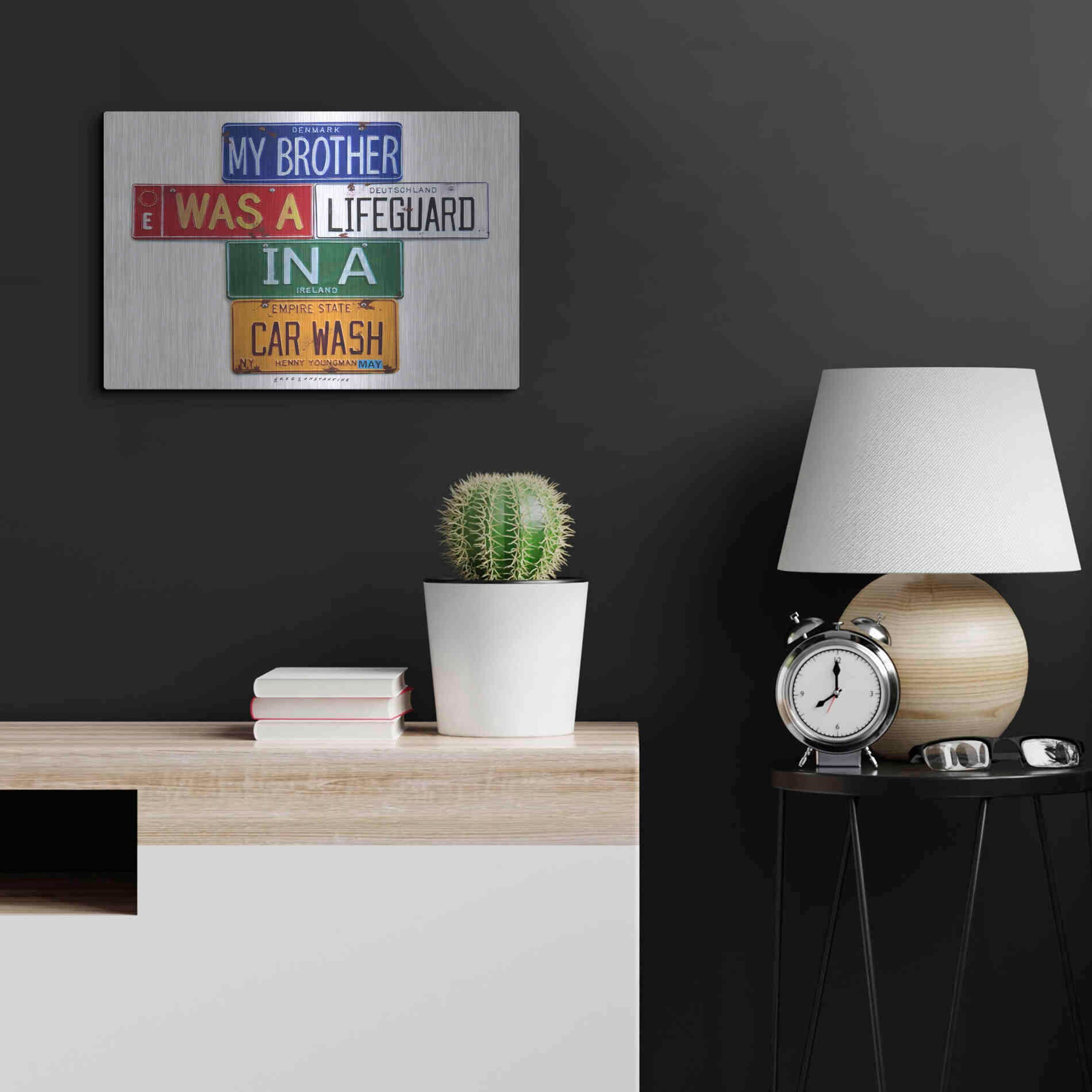 Luxe Metal Art 'Youngman Lifeguard In A Carwash' by Gregory Constantine, Metal Wall Art,24x16