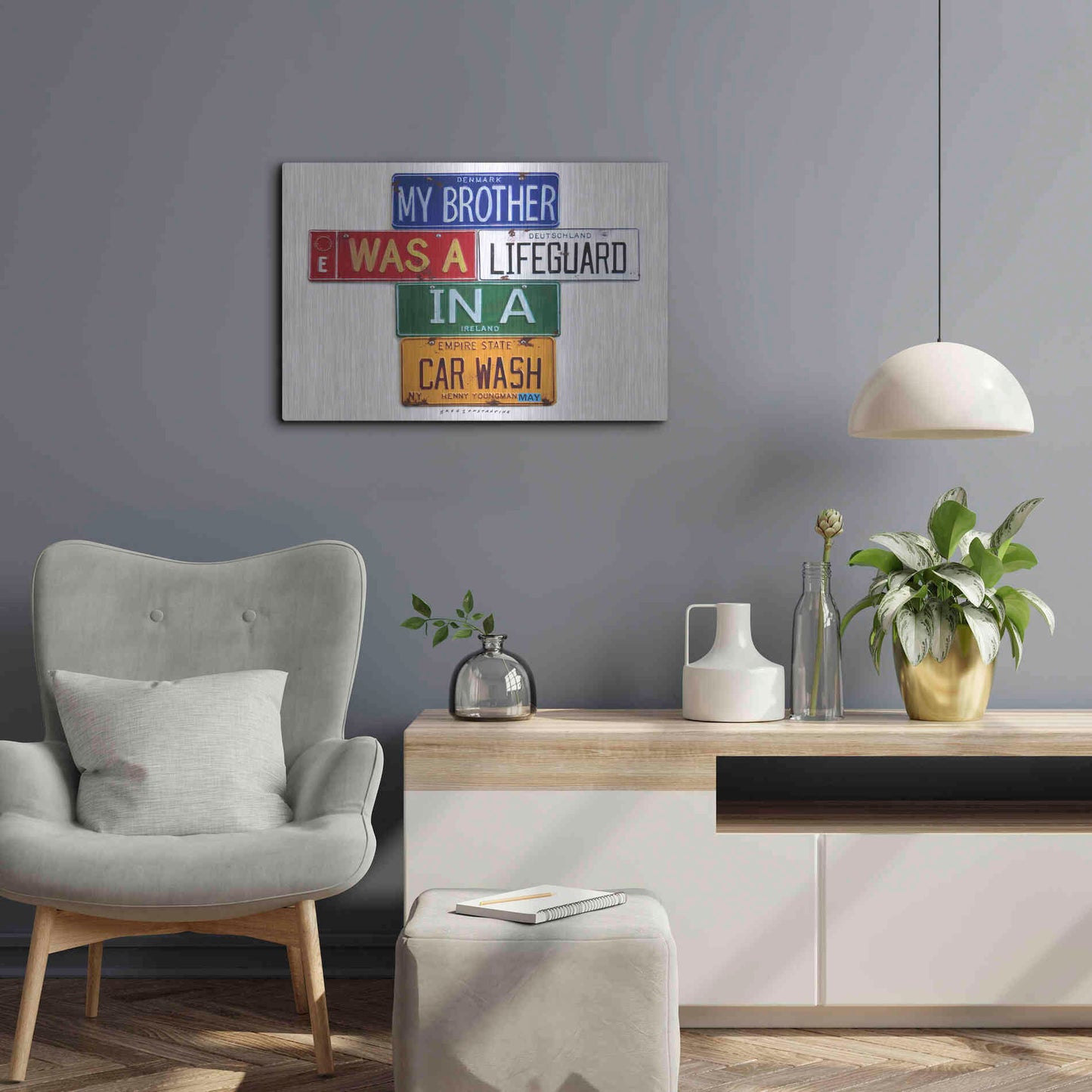 Luxe Metal Art 'Youngman Lifeguard In A Carwash' by Gregory Constantine, Metal Wall Art,24x16