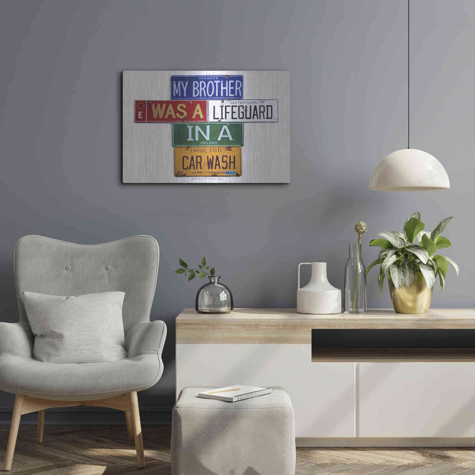 Luxe Metal Art 'Youngman Lifeguard In A Carwash' by Gregory Constantine, Metal Wall Art,24x16