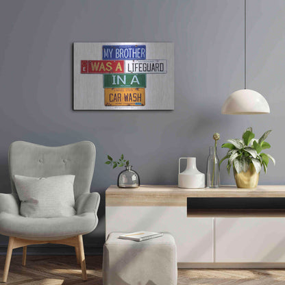 Luxe Metal Art 'Youngman Lifeguard In A Carwash' by Gregory Constantine, Metal Wall Art,24x16