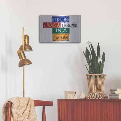 Luxe Metal Art 'Youngman Lifeguard In A Carwash' by Gregory Constantine, Metal Wall Art,24x16