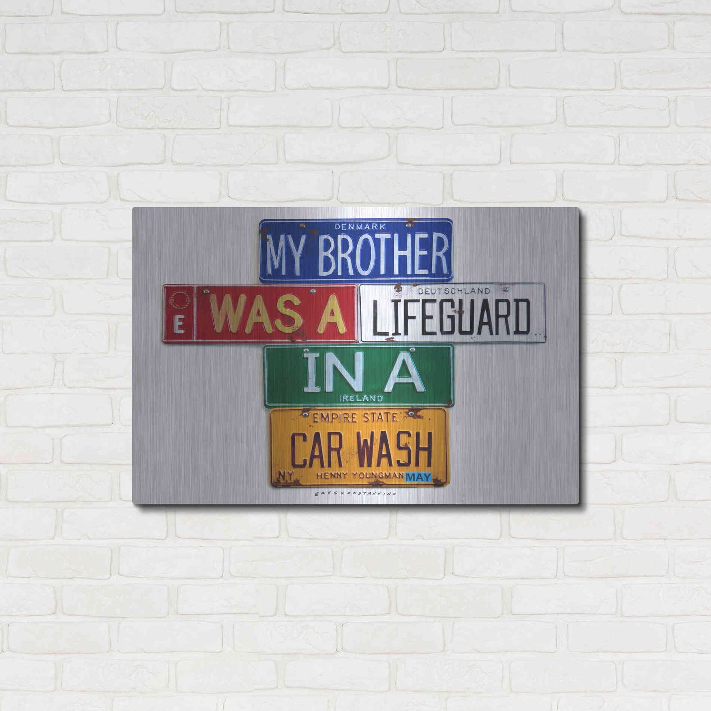 Luxe Metal Art 'Youngman Lifeguard In A Carwash' by Gregory Constantine, Metal Wall Art,36x24