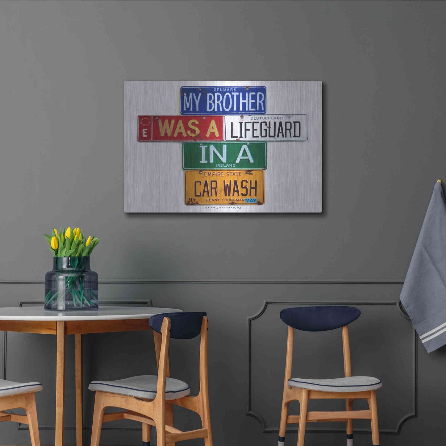 Luxe Metal Art 'Youngman Lifeguard In A Carwash' by Gregory Constantine, Metal Wall Art,36x24