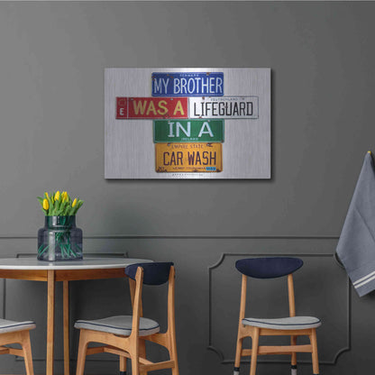 Luxe Metal Art 'Youngman Lifeguard In A Carwash' by Gregory Constantine, Metal Wall Art,36x24