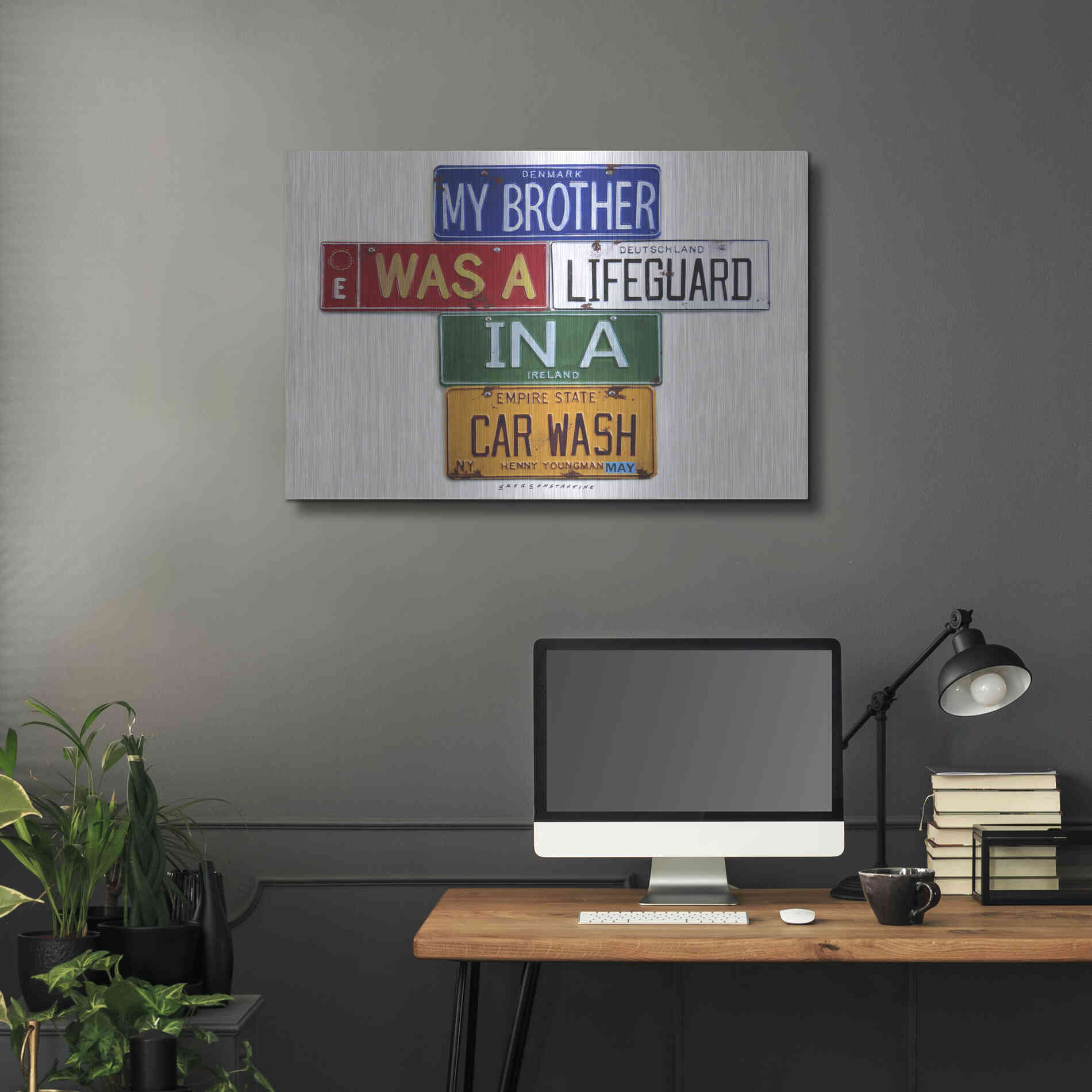 Luxe Metal Art 'Youngman Lifeguard In A Carwash' by Gregory Constantine, Metal Wall Art,36x24