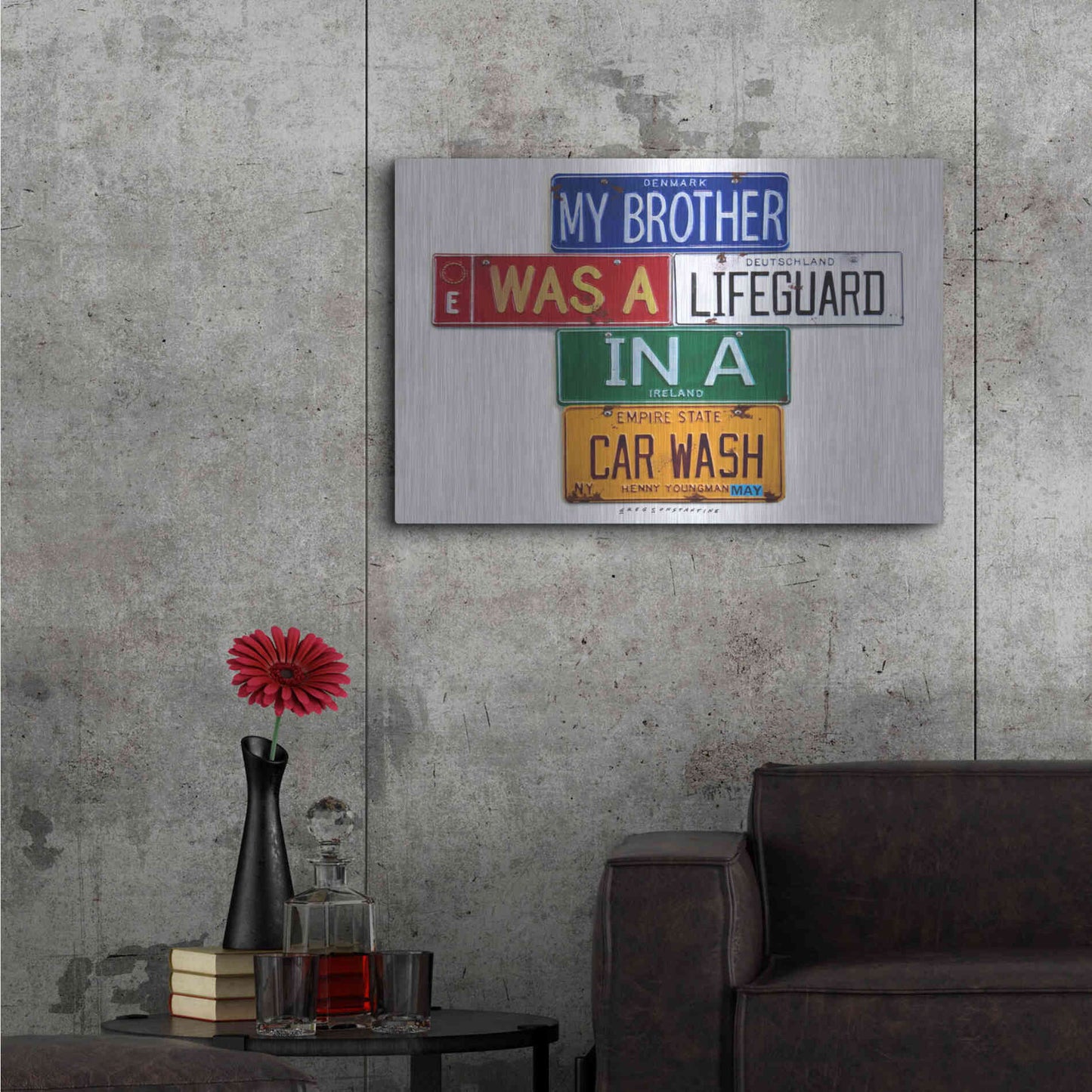 Luxe Metal Art 'Youngman Lifeguard In A Carwash' by Gregory Constantine, Metal Wall Art,36x24