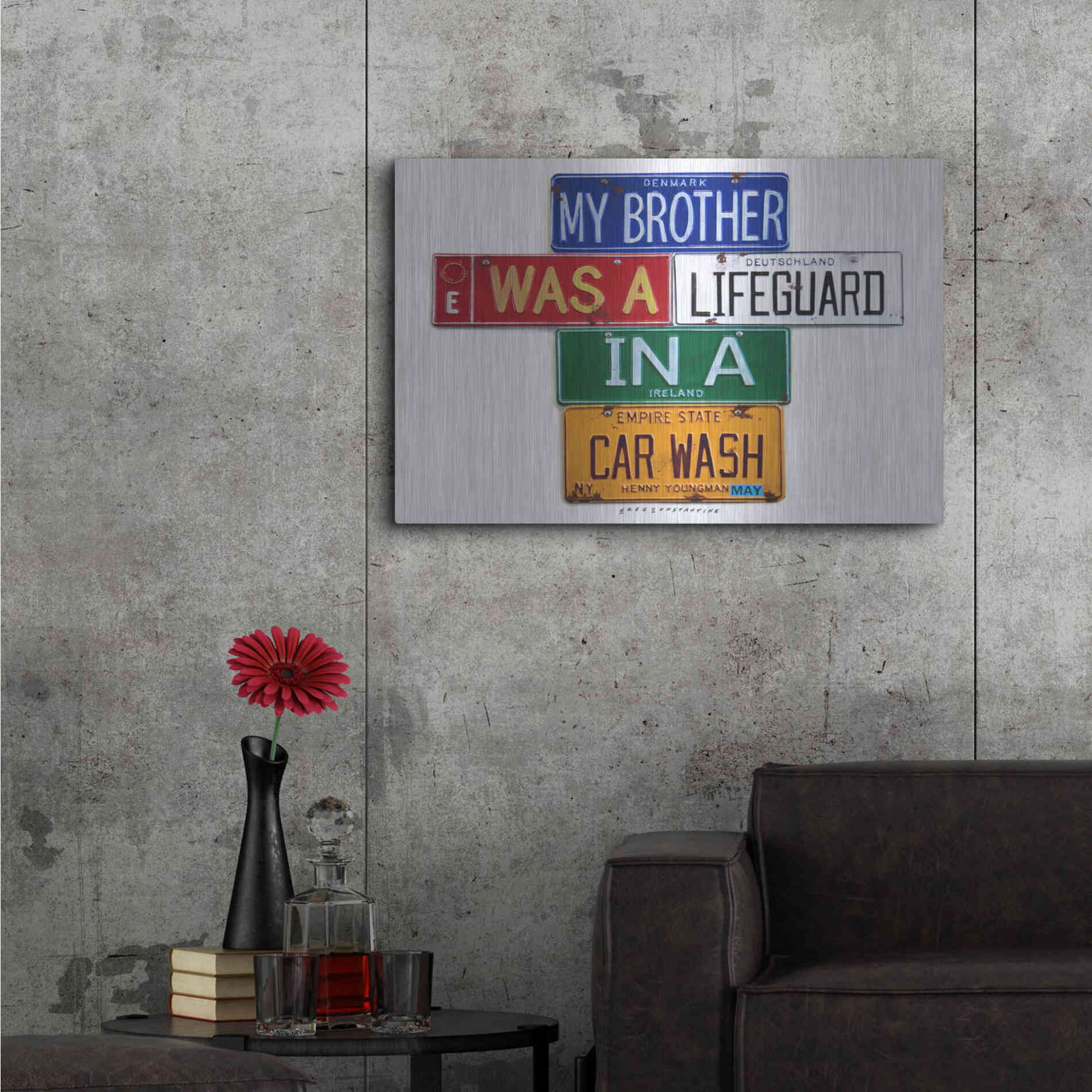 Luxe Metal Art 'Youngman Lifeguard In A Carwash' by Gregory Constantine, Metal Wall Art,36x24