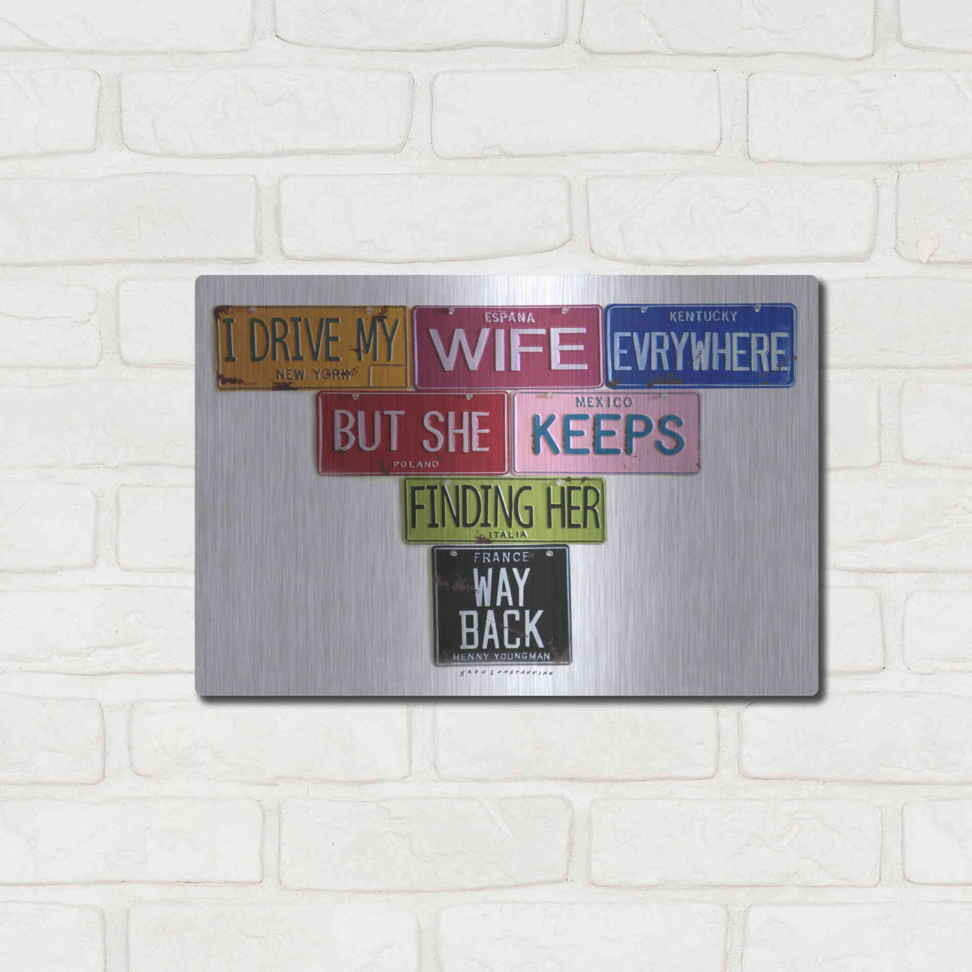 Luxe Metal Art 'Youngman I Drive My Wife' by Gregory Constantine, Metal Wall Art,16x12