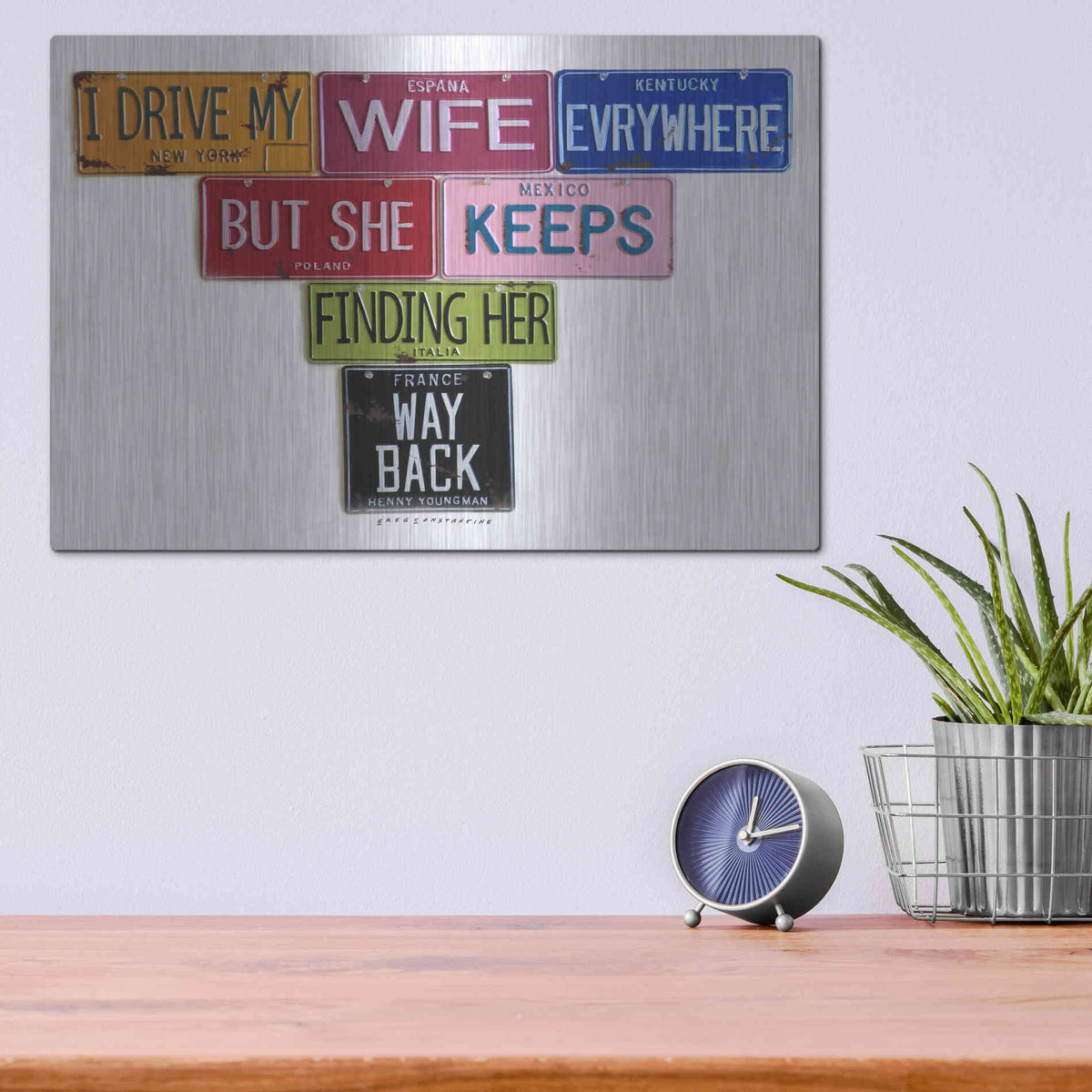 Luxe Metal Art 'Youngman I Drive My Wife' by Gregory Constantine, Metal Wall Art,16x12