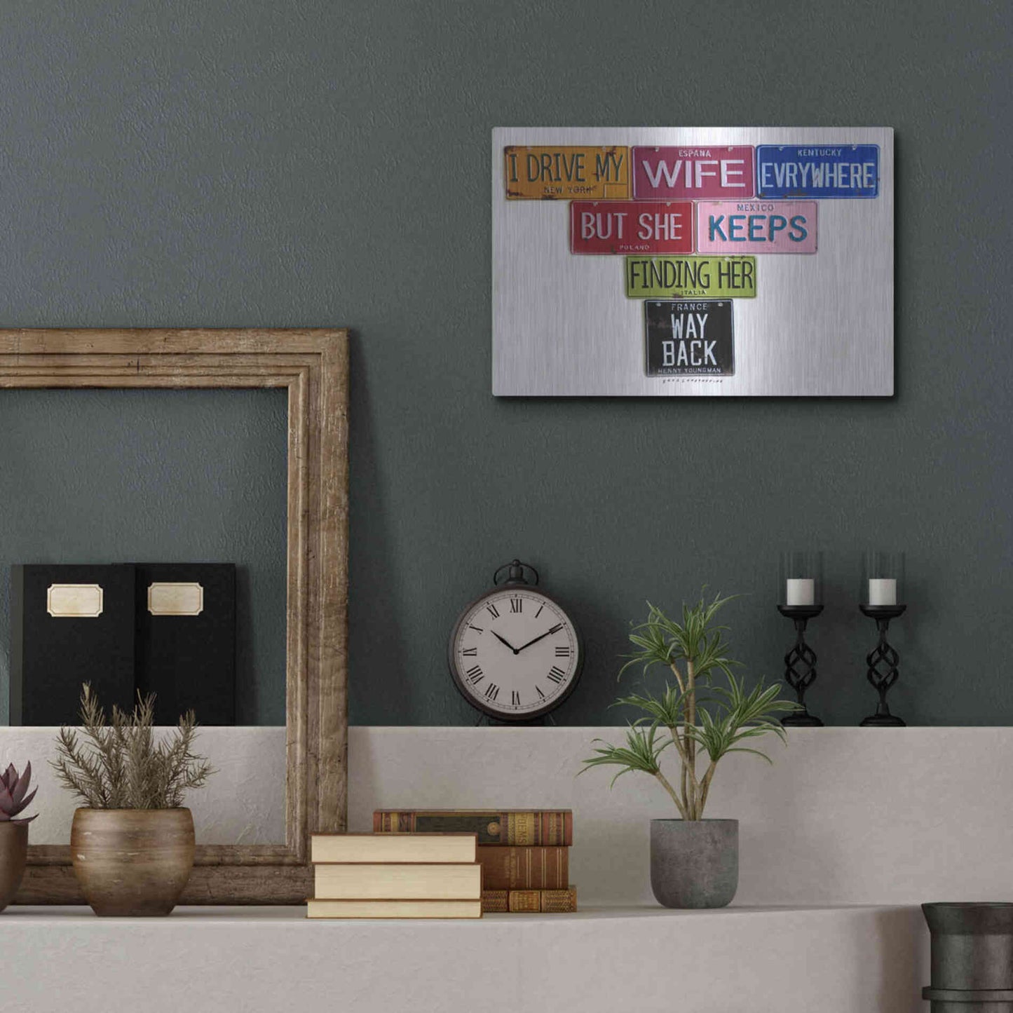 Luxe Metal Art 'Youngman I Drive My Wife' by Gregory Constantine, Metal Wall Art,16x12