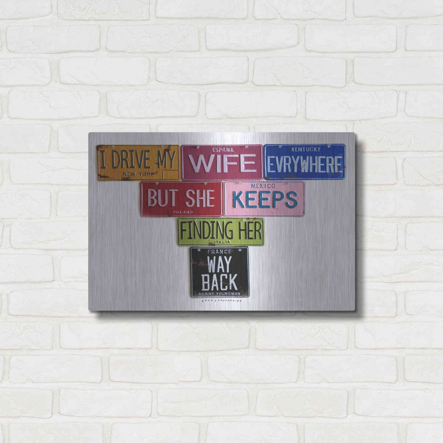 Luxe Metal Art 'Youngman I Drive My Wife' by Gregory Constantine, Metal Wall Art,24x16