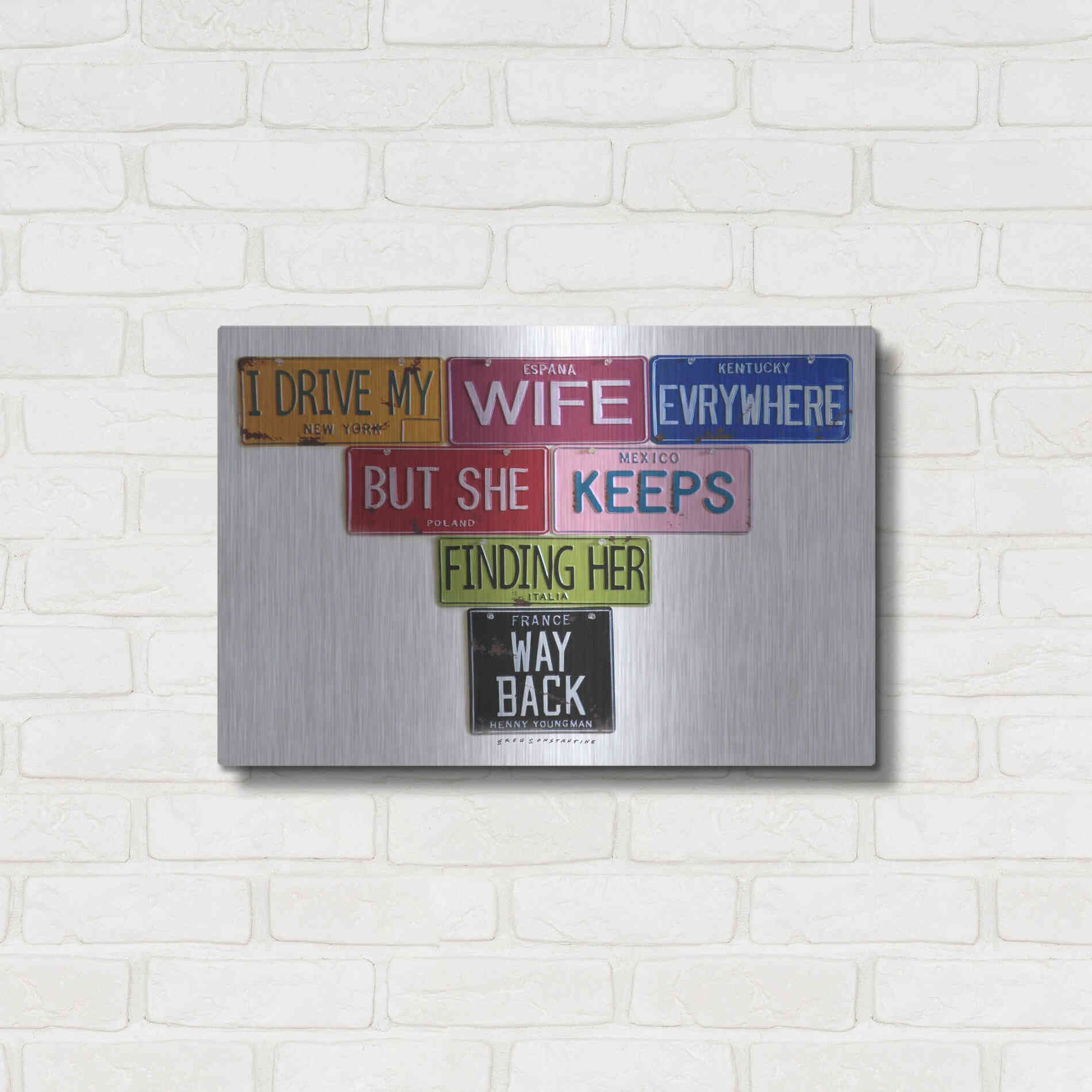 Luxe Metal Art 'Youngman I Drive My Wife' by Gregory Constantine, Metal Wall Art,24x16