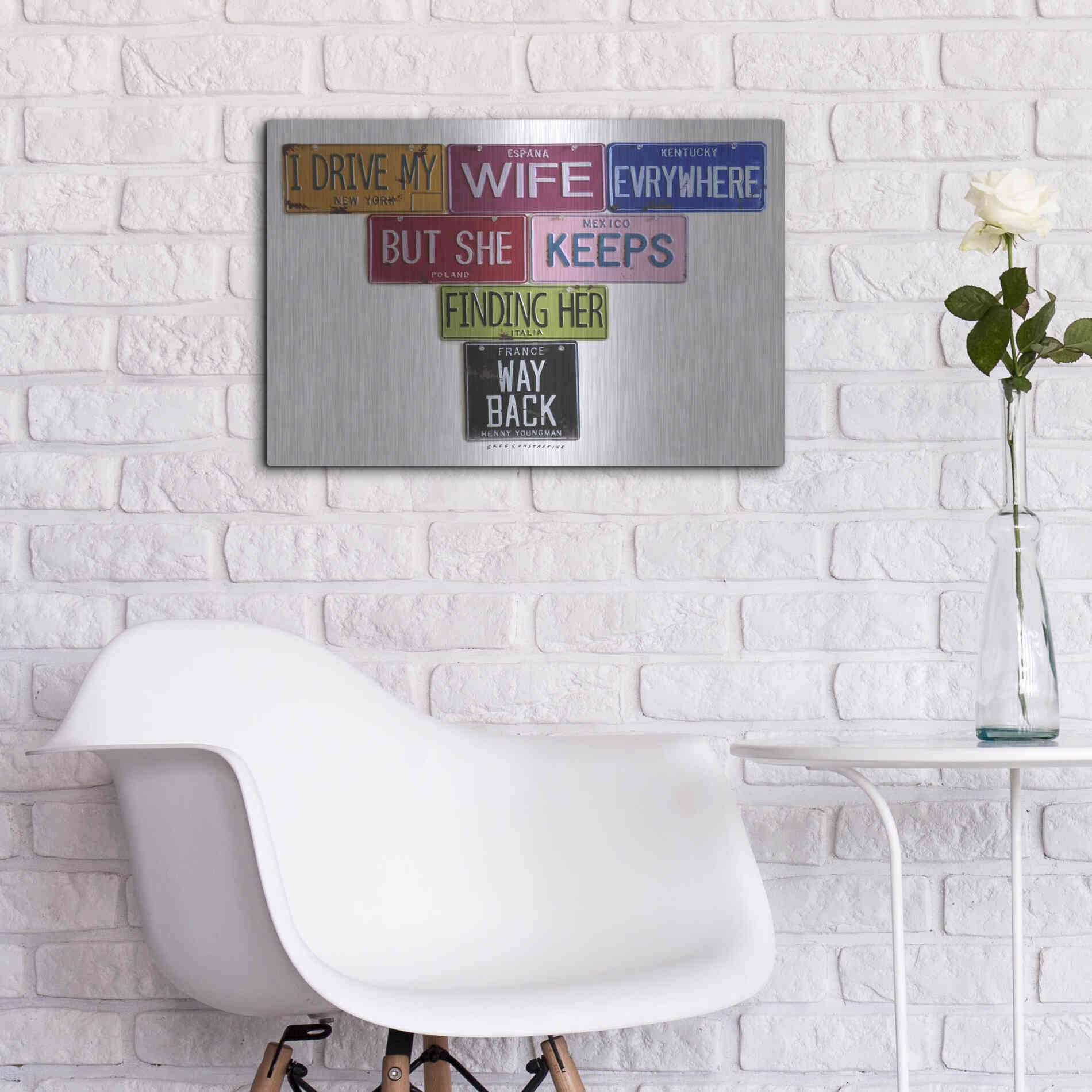 Luxe Metal Art 'Youngman I Drive My Wife' by Gregory Constantine, Metal Wall Art,24x16