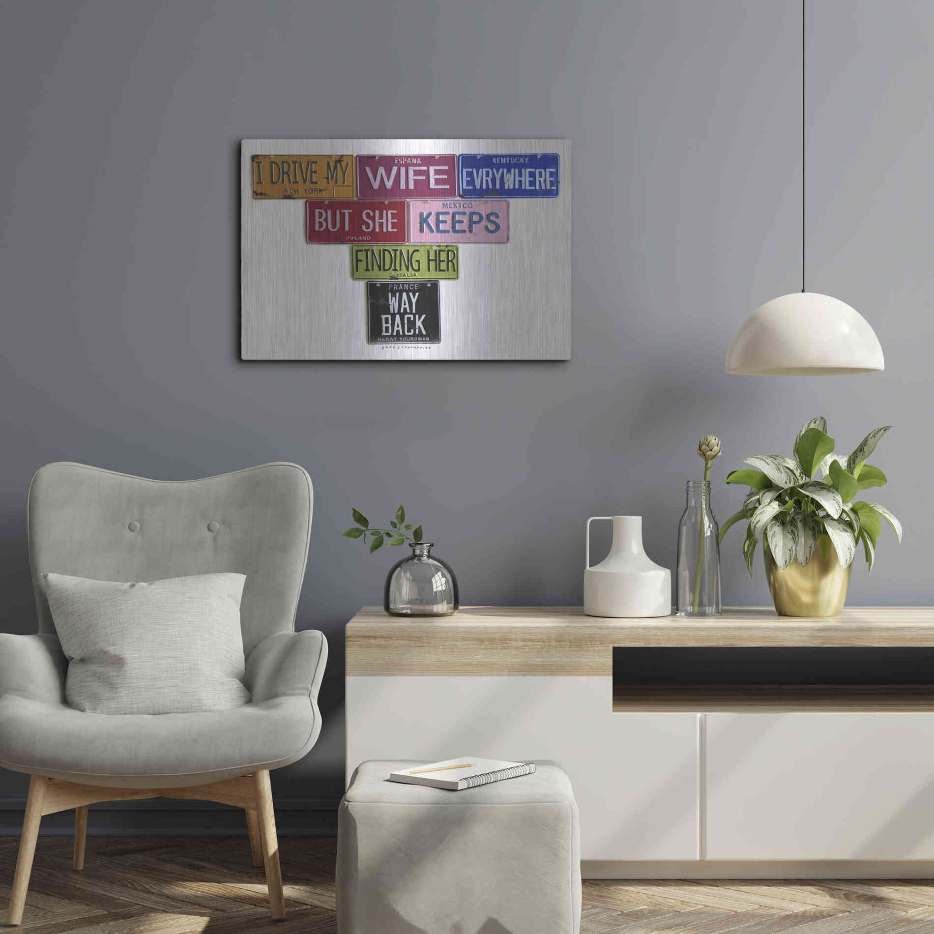 Luxe Metal Art 'Youngman I Drive My Wife' by Gregory Constantine, Metal Wall Art,24x16