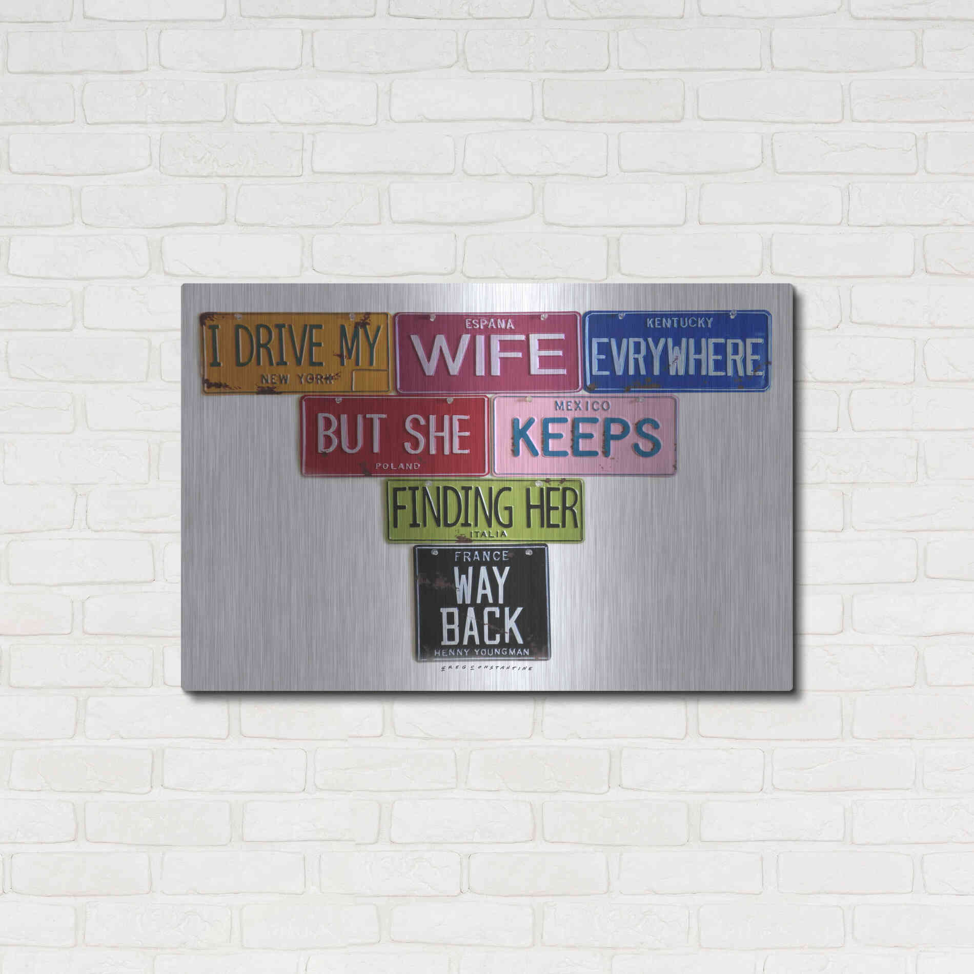 Luxe Metal Art 'Youngman I Drive My Wife' by Gregory Constantine, Metal Wall Art,36x24