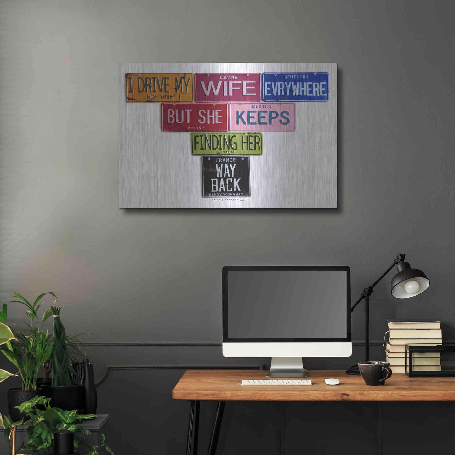 Luxe Metal Art 'Youngman I Drive My Wife' by Gregory Constantine, Metal Wall Art,36x24