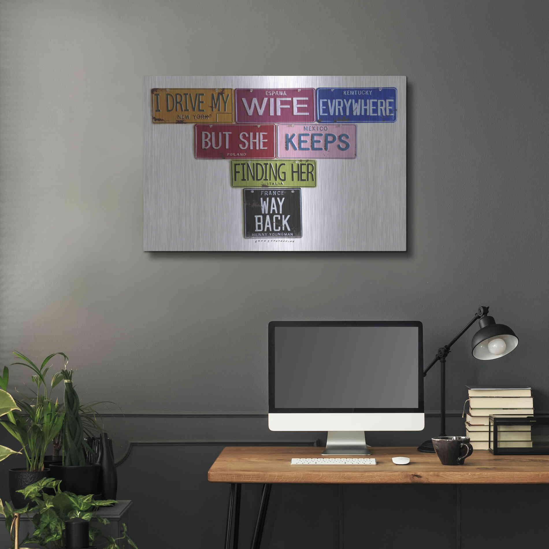 Luxe Metal Art 'Youngman I Drive My Wife' by Gregory Constantine, Metal Wall Art,36x24