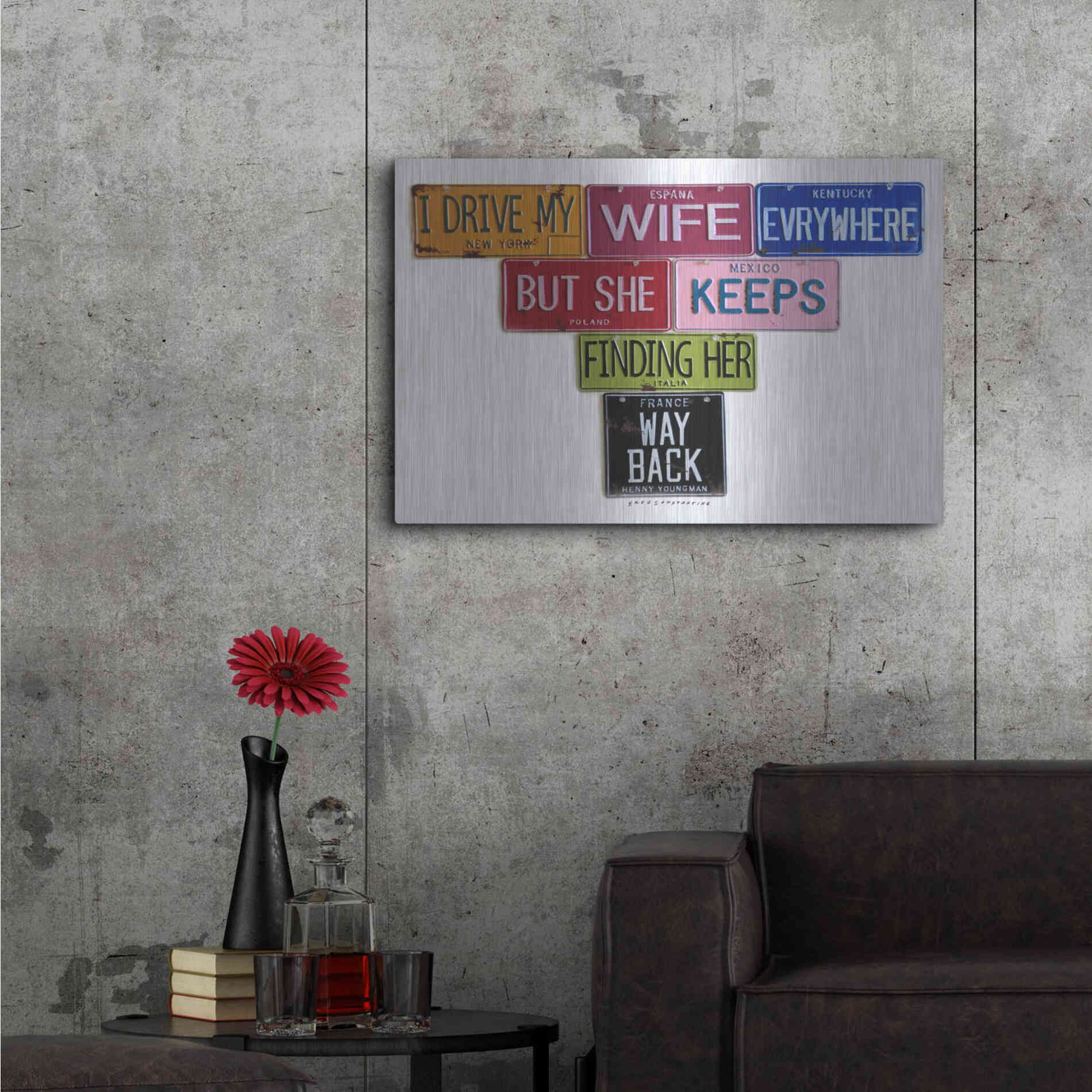 Luxe Metal Art 'Youngman I Drive My Wife' by Gregory Constantine, Metal Wall Art,36x24