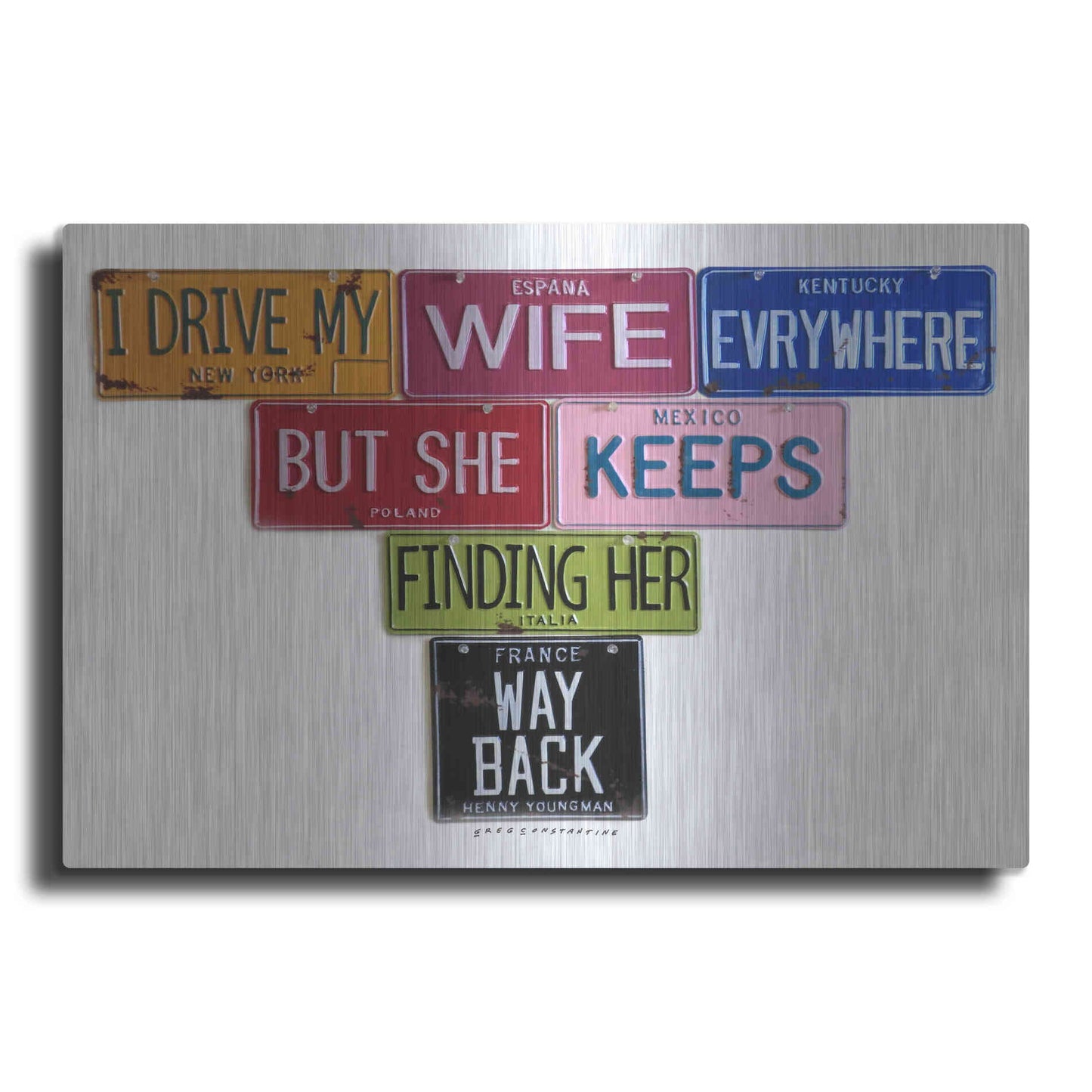Luxe Metal Art 'Youngman I Drive My Wife' by Gregory Constantine, Metal Wall Art