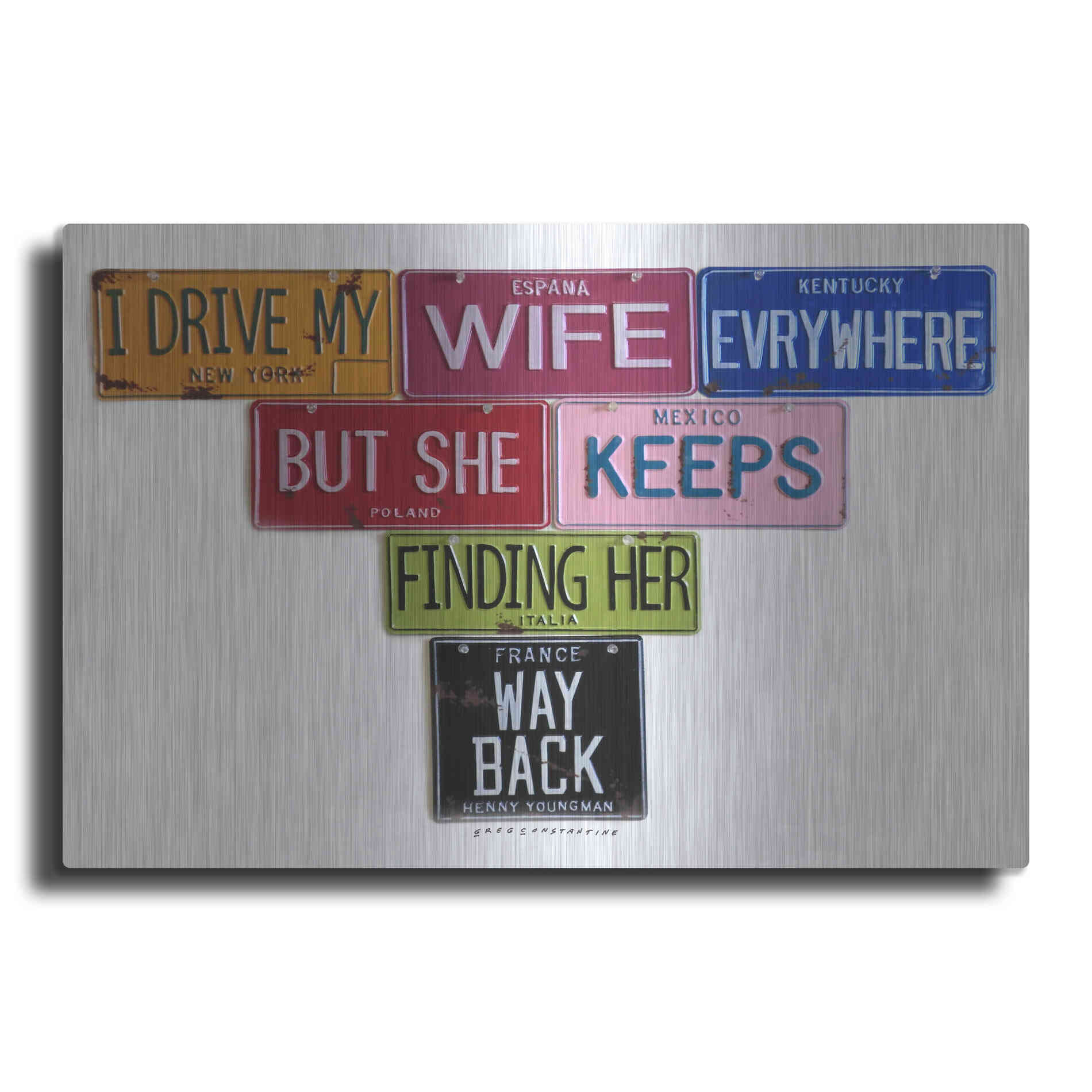 Luxe Metal Art 'Youngman I Drive My Wife' by Gregory Constantine, Metal Wall Art
