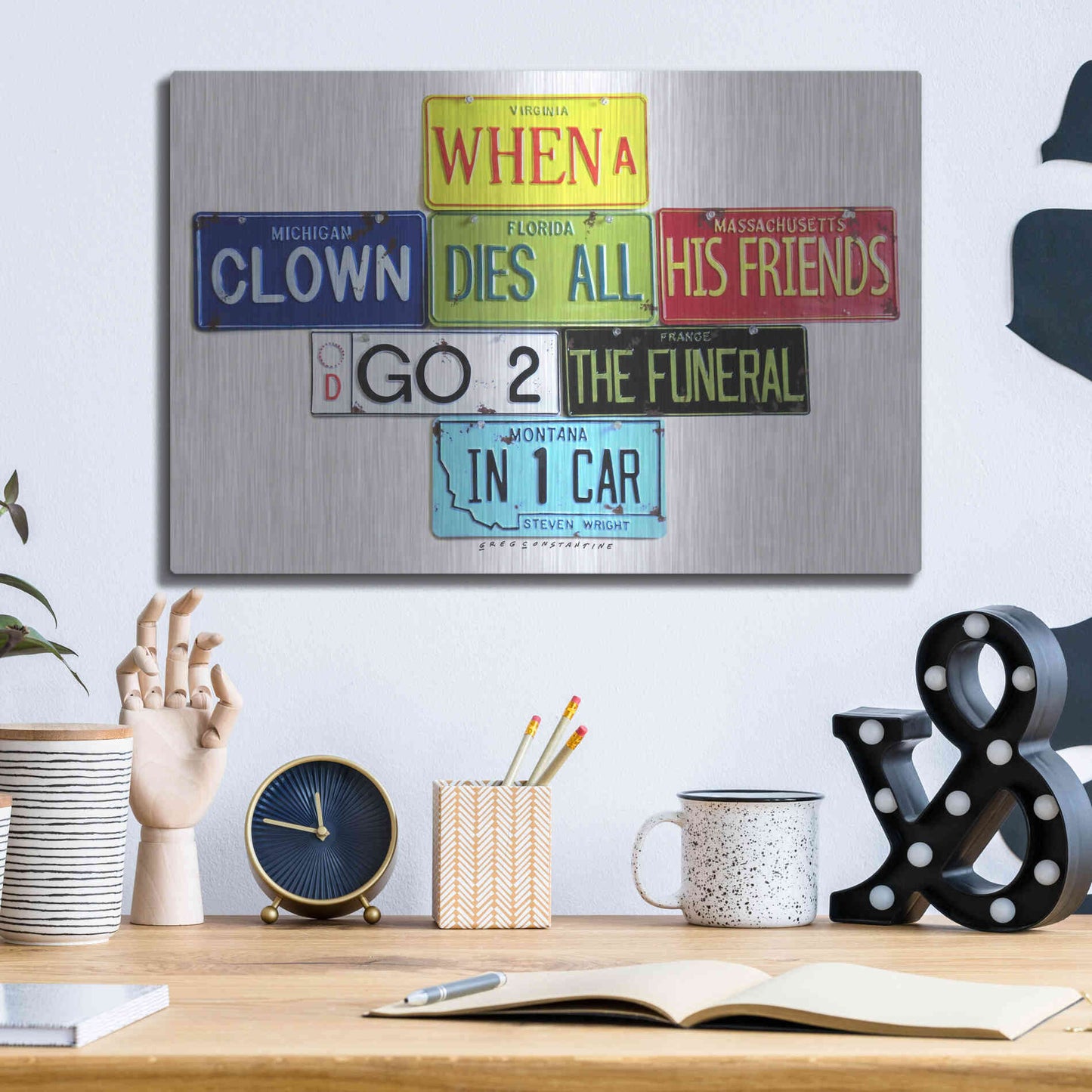 Luxe Metal Art 'Wright When A Clown Dies' by Gregory Constantine, Metal Wall Art,16x12