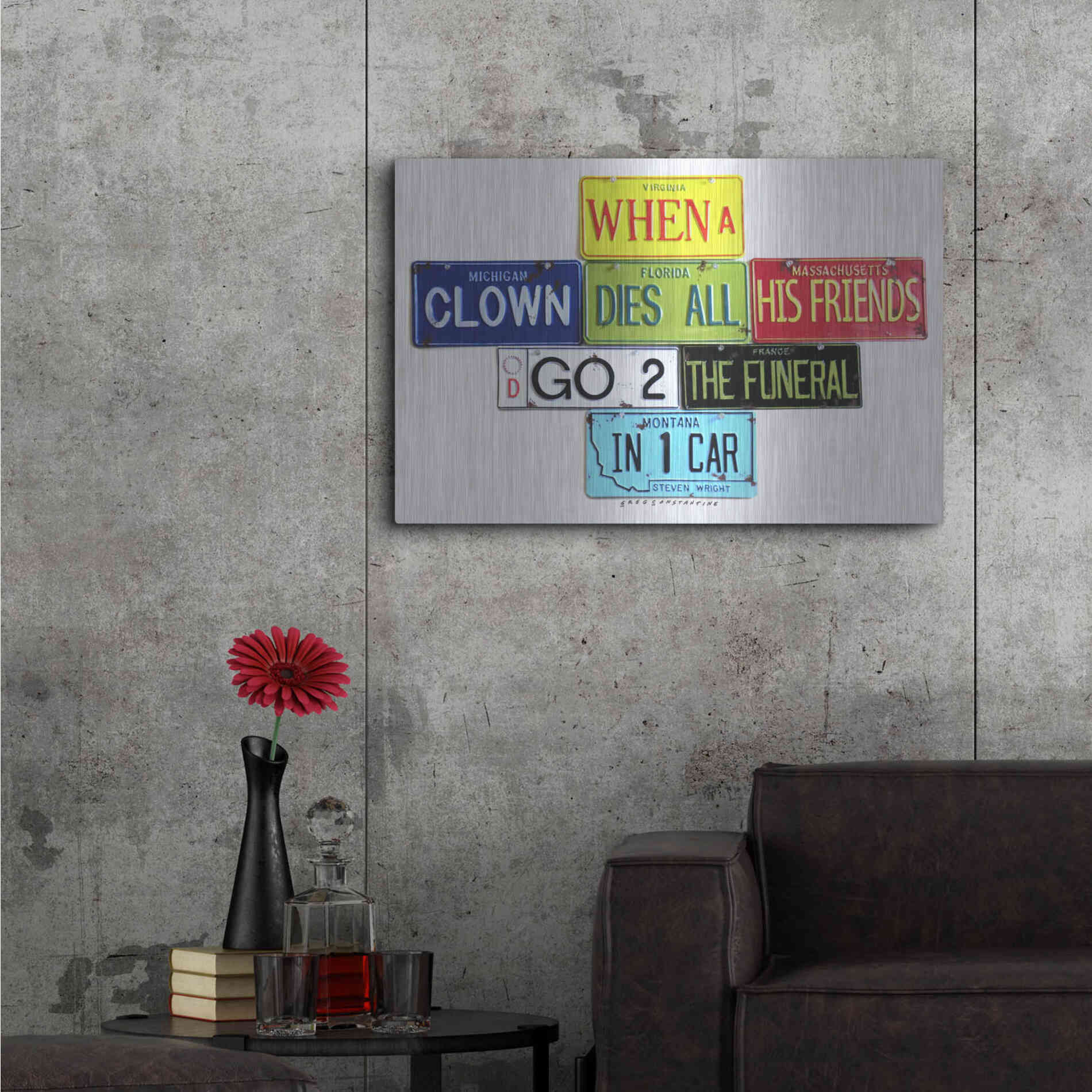 Luxe Metal Art 'Wright When A Clown Dies' by Gregory Constantine, Metal Wall Art,36x24