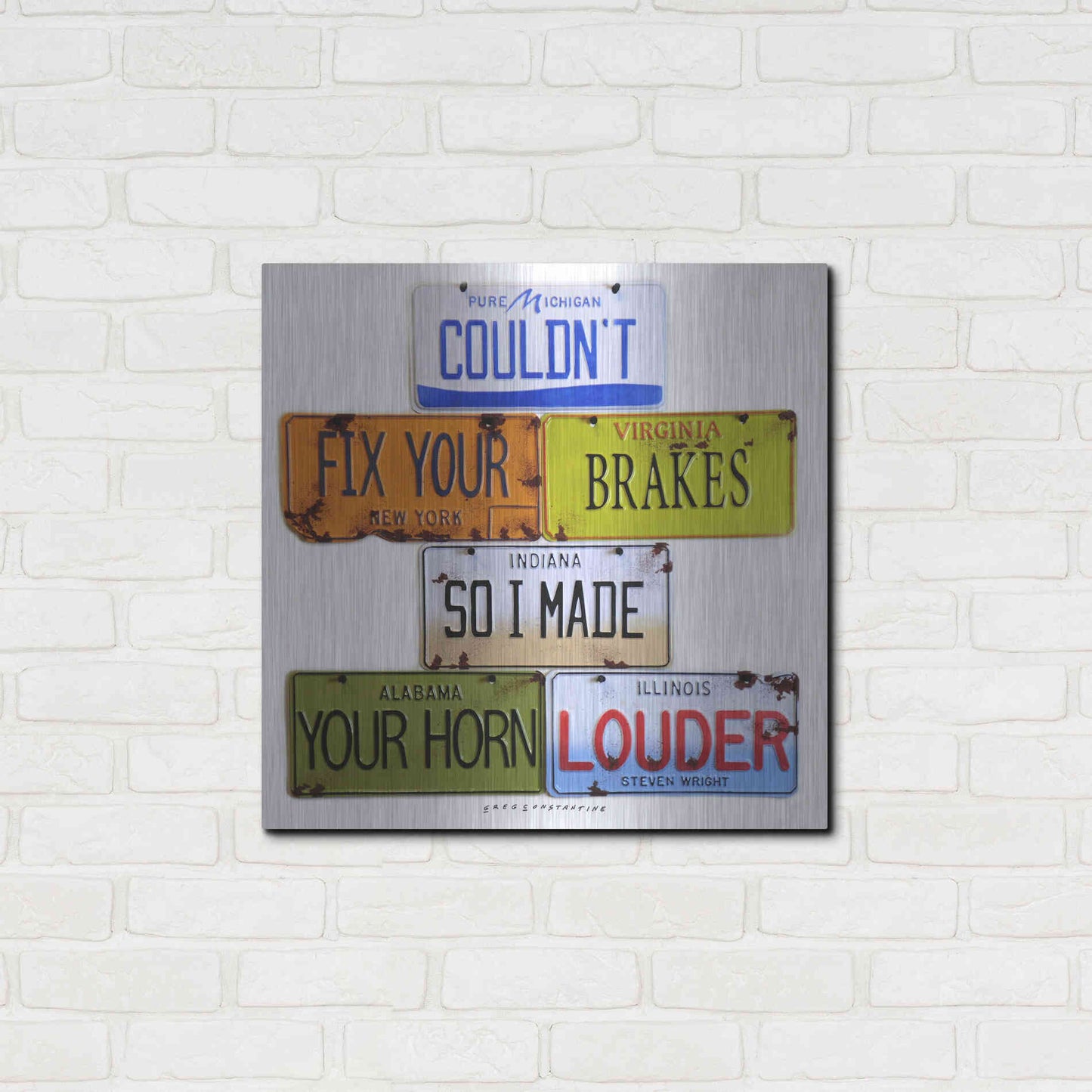 Luxe Metal Art 'Wright Fix Your Brakes' by Gregory Constantine, Metal Wall Art,24x24