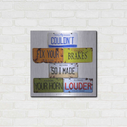 Luxe Metal Art 'Wright Fix Your Brakes' by Gregory Constantine, Metal Wall Art,24x24