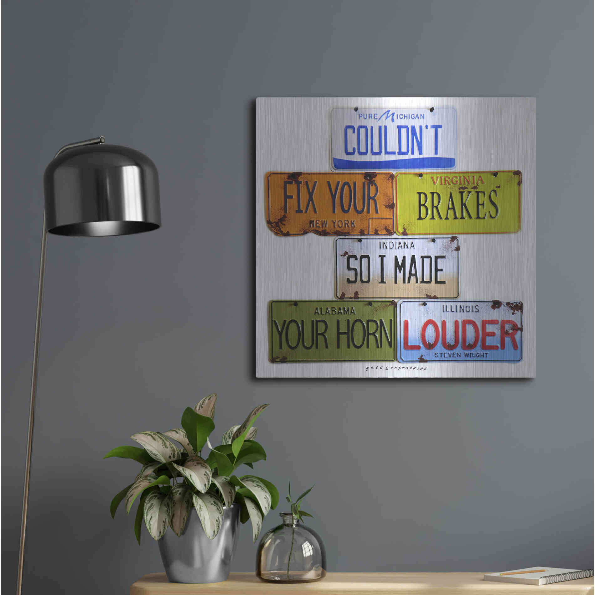 Luxe Metal Art 'Wright Fix Your Brakes' by Gregory Constantine, Metal Wall Art,24x24