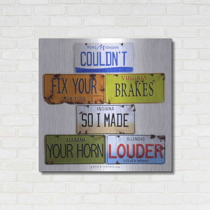 Luxe Metal Art 'Wright Fix Your Brakes' by Gregory Constantine, Metal Wall Art,36x36