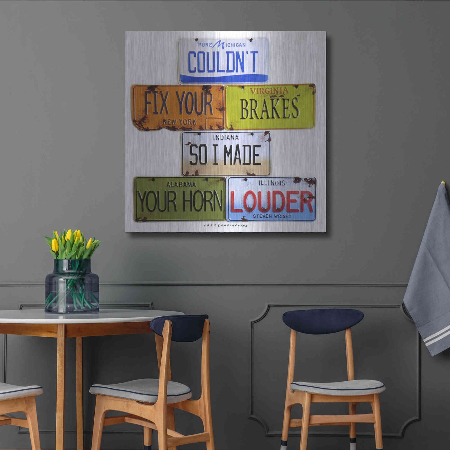 Luxe Metal Art 'Wright Fix Your Brakes' by Gregory Constantine, Metal Wall Art,36x36