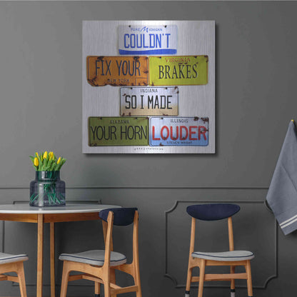 Luxe Metal Art 'Wright Fix Your Brakes' by Gregory Constantine, Metal Wall Art,36x36