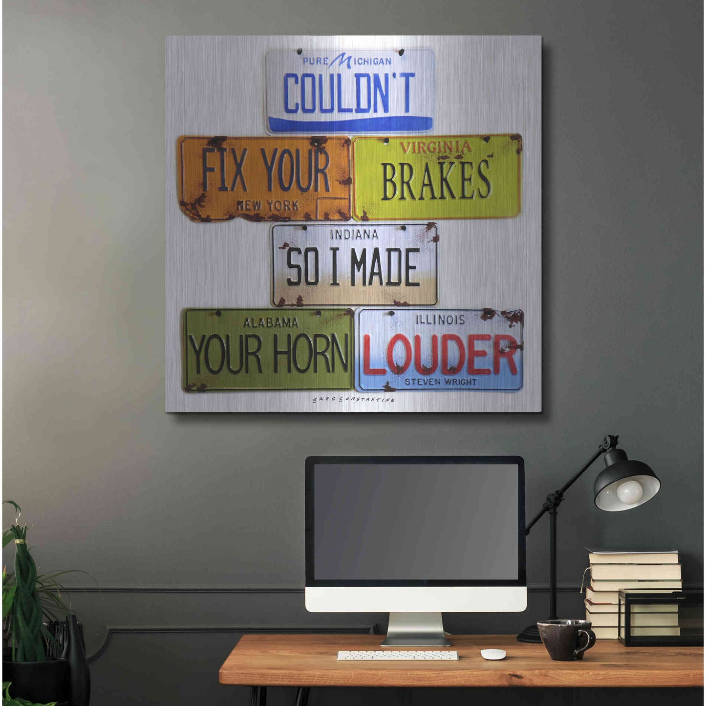 Luxe Metal Art 'Wright Fix Your Brakes' by Gregory Constantine, Metal Wall Art,36x36