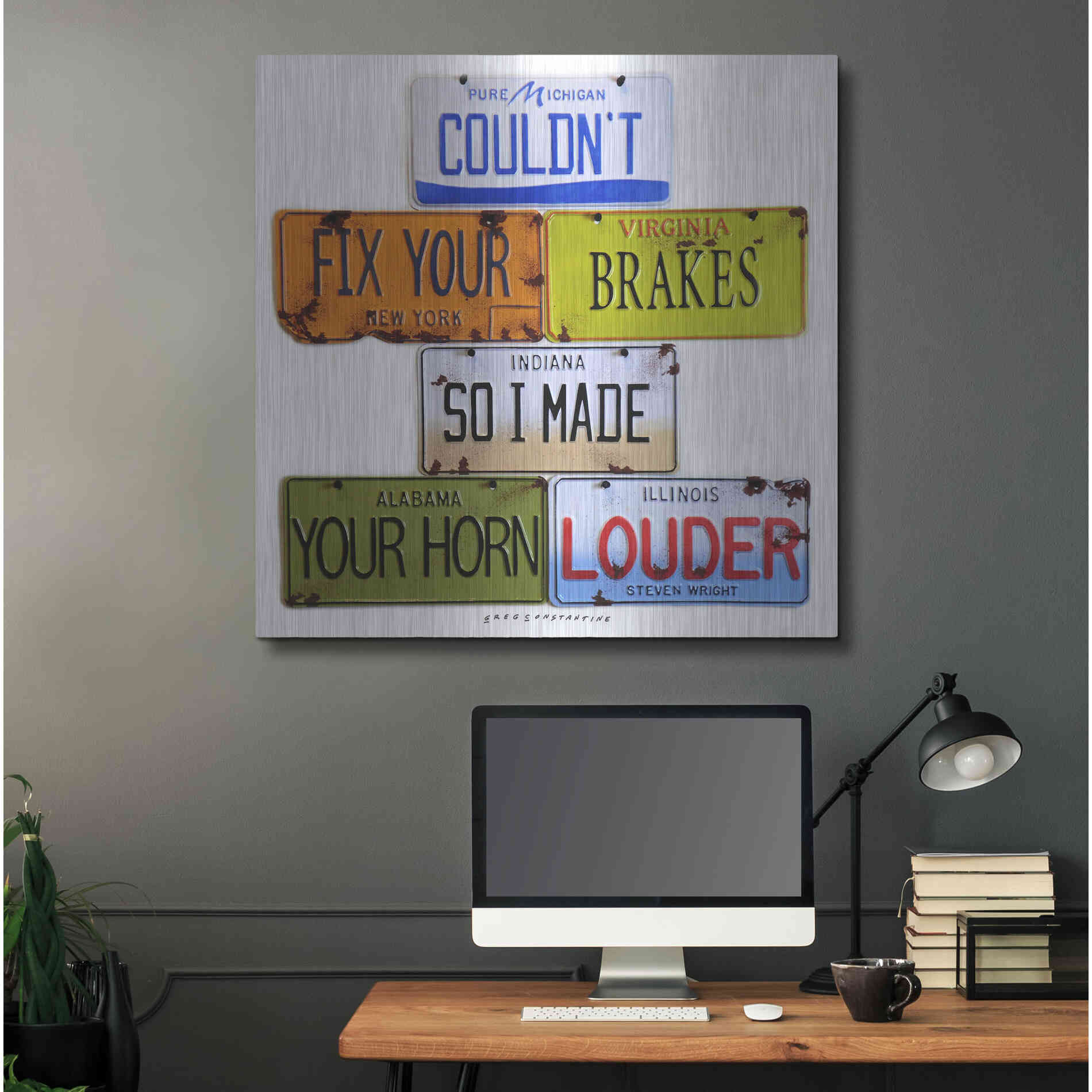 Luxe Metal Art 'Wright Fix Your Brakes' by Gregory Constantine, Metal Wall Art,36x36