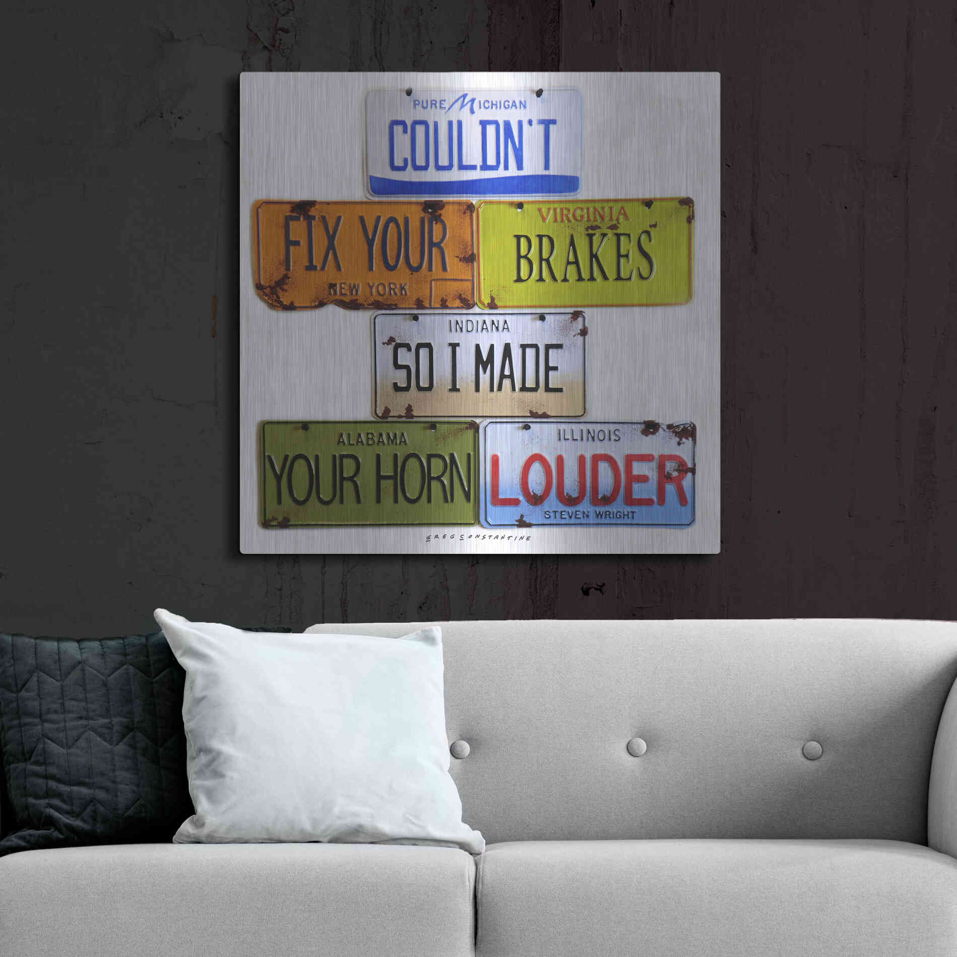 Luxe Metal Art 'Wright Fix Your Brakes' by Gregory Constantine, Metal Wall Art,36x36