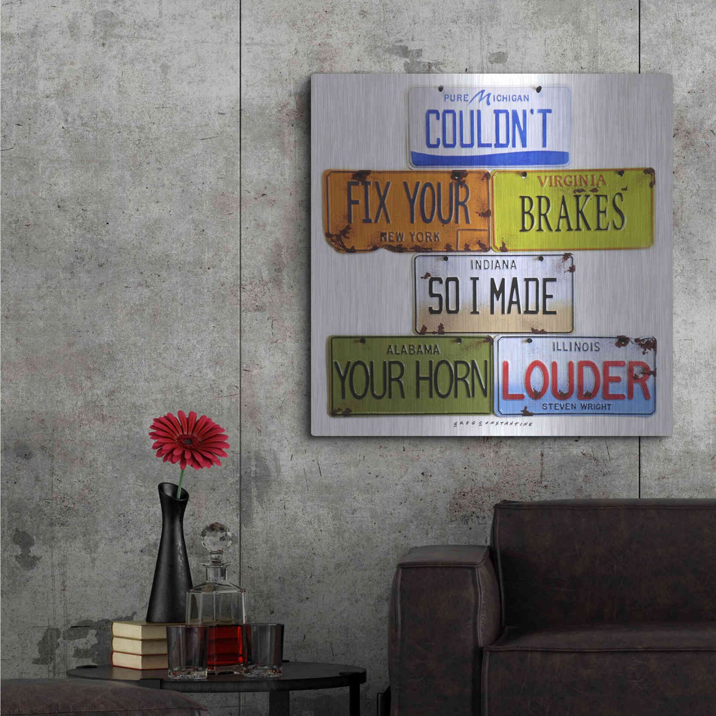 Luxe Metal Art 'Wright Fix Your Brakes' by Gregory Constantine, Metal Wall Art,36x36