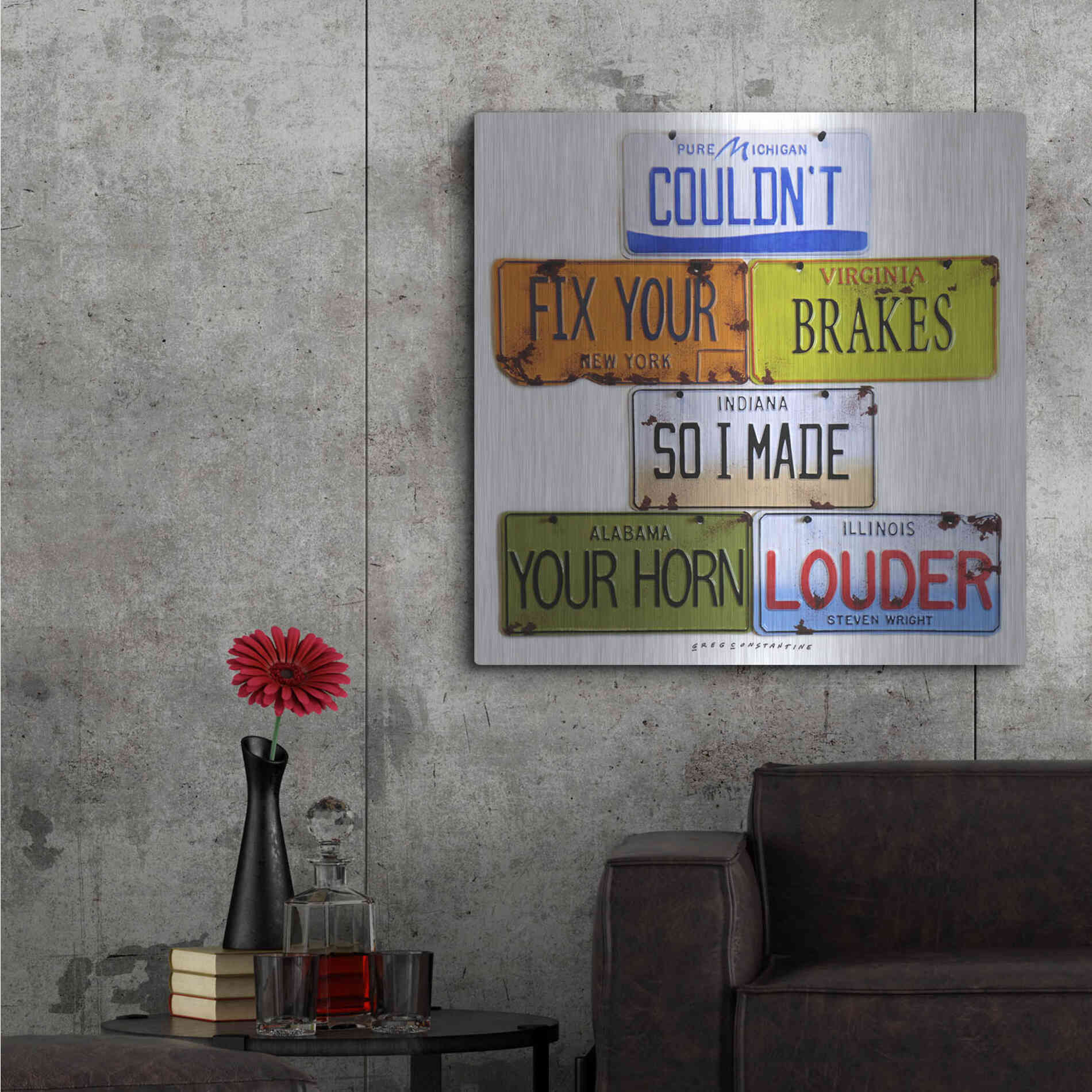 Luxe Metal Art 'Wright Fix Your Brakes' by Gregory Constantine, Metal Wall Art,36x36