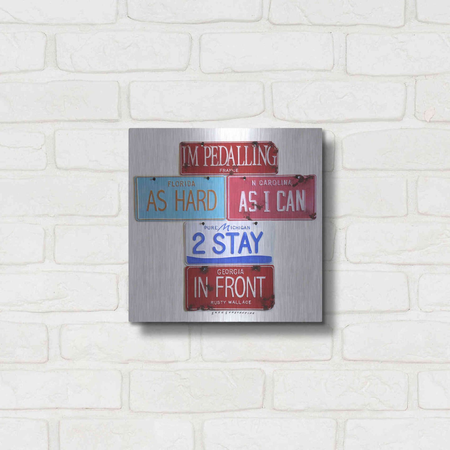 Luxe Metal Art 'Wallace Pedalling' by Gregory Constantine, Metal Wall Art,12x12