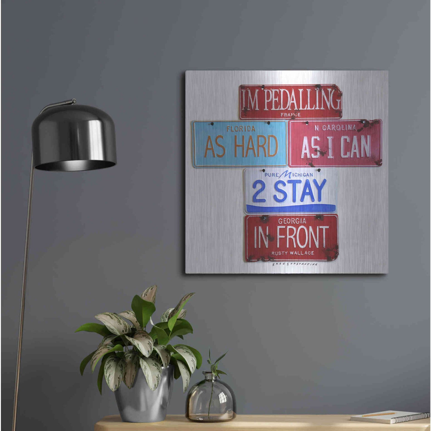 Luxe Metal Art 'Wallace Pedalling' by Gregory Constantine, Metal Wall Art,24x24