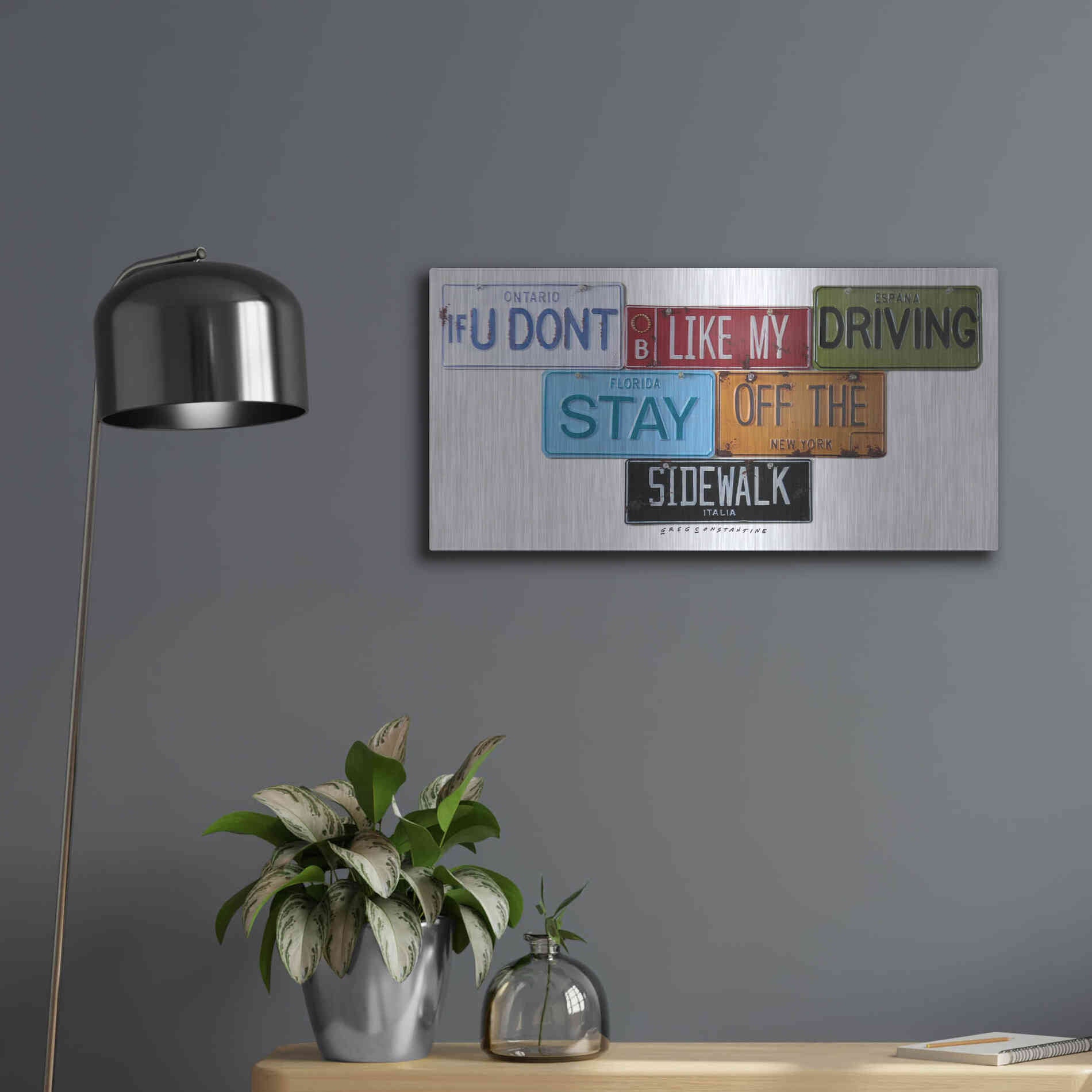 Luxe Metal Art 'Stay Off The Sidewalk' by Gregory Constantine, Metal Wall Art,24x12