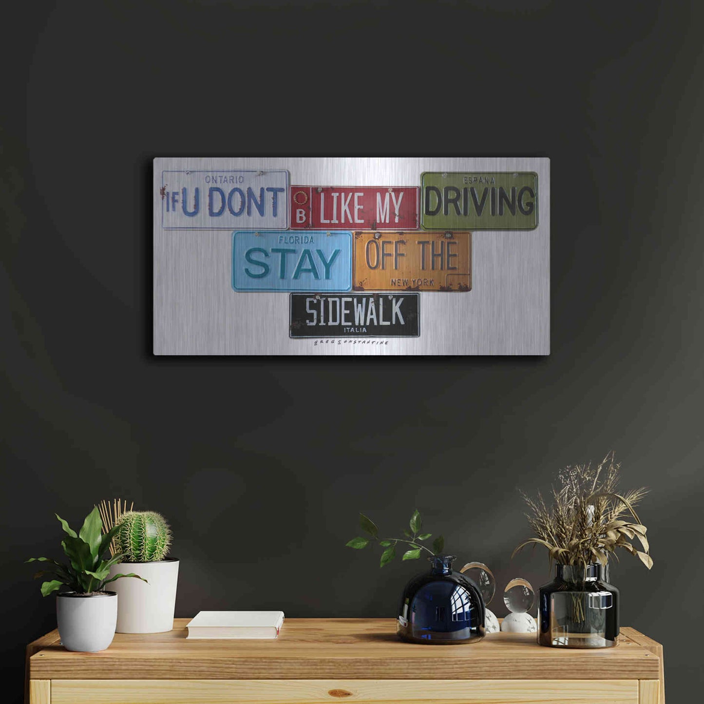 Luxe Metal Art 'Stay Off The Sidewalk' by Gregory Constantine, Metal Wall Art,24x12