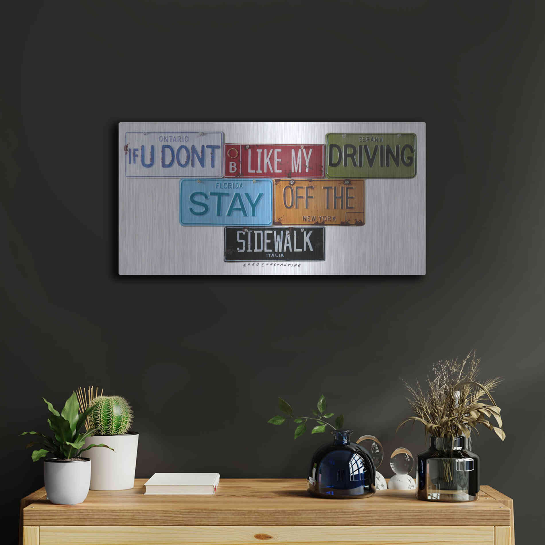 Luxe Metal Art 'Stay Off The Sidewalk' by Gregory Constantine, Metal Wall Art,24x12