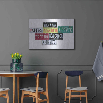 Luxe Metal Art 'Prince Phillip New Car Or New Wife' by Gregory Constantine, Metal Wall Art,36x24