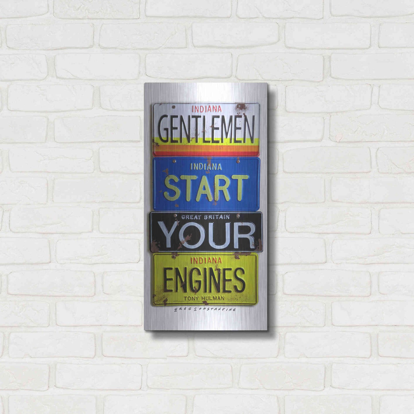 Luxe Metal Art 'Hulman Start Your Engines' by Gregory Constantine, Metal Wall Art,12x24
