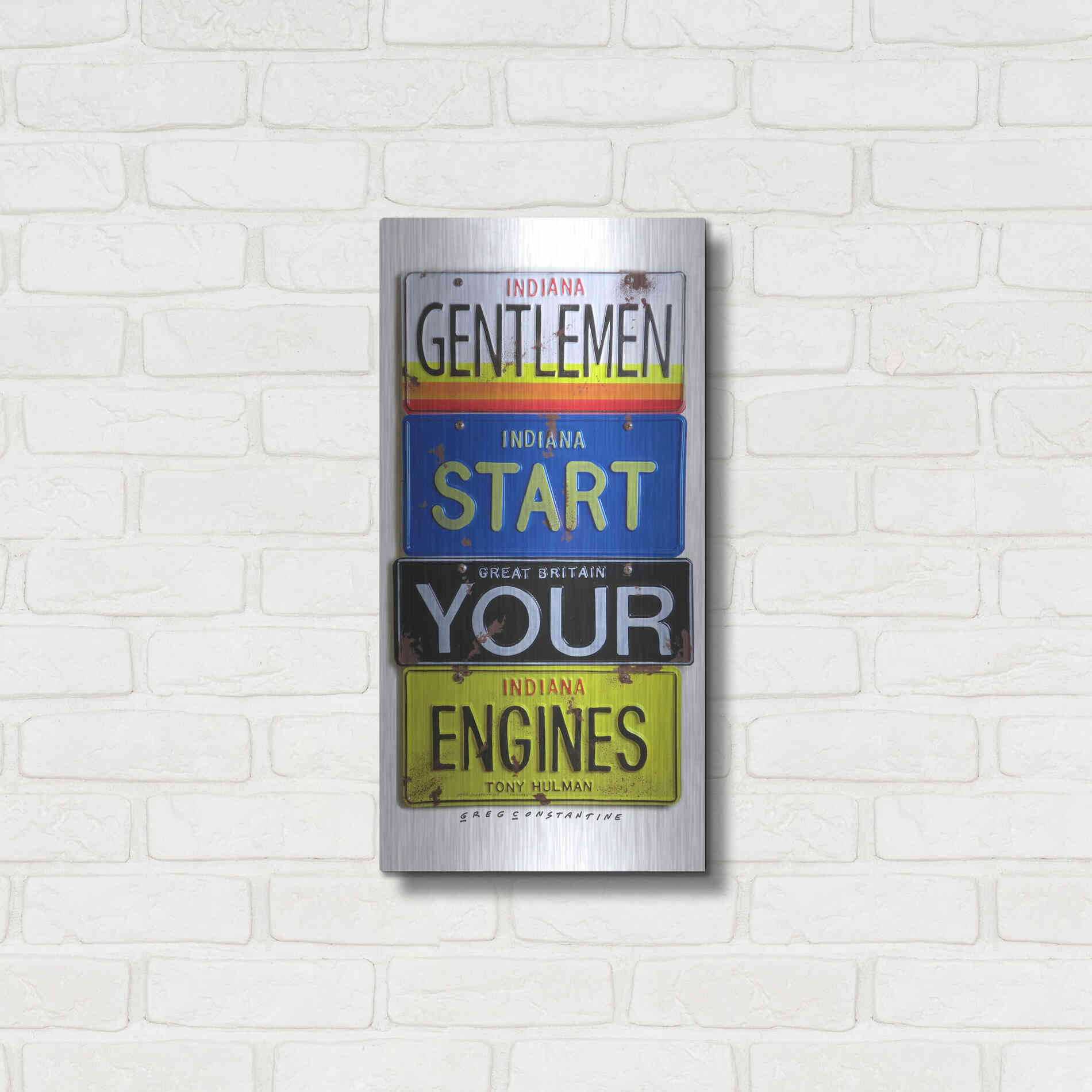Luxe Metal Art 'Hulman Start Your Engines' by Gregory Constantine, Metal Wall Art,12x24