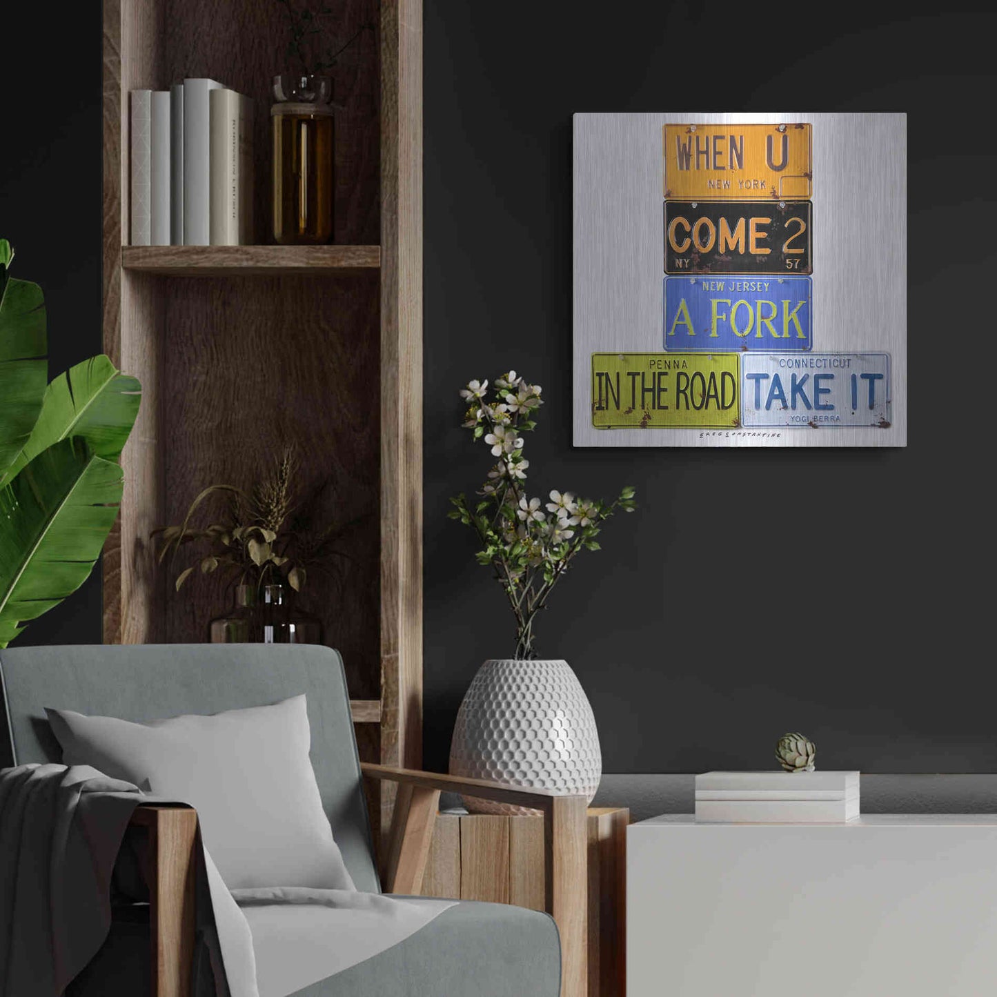 Luxe Metal Art 'Berra Fork In The Road' by Gregory Constantine, Metal Wall Art,24x24