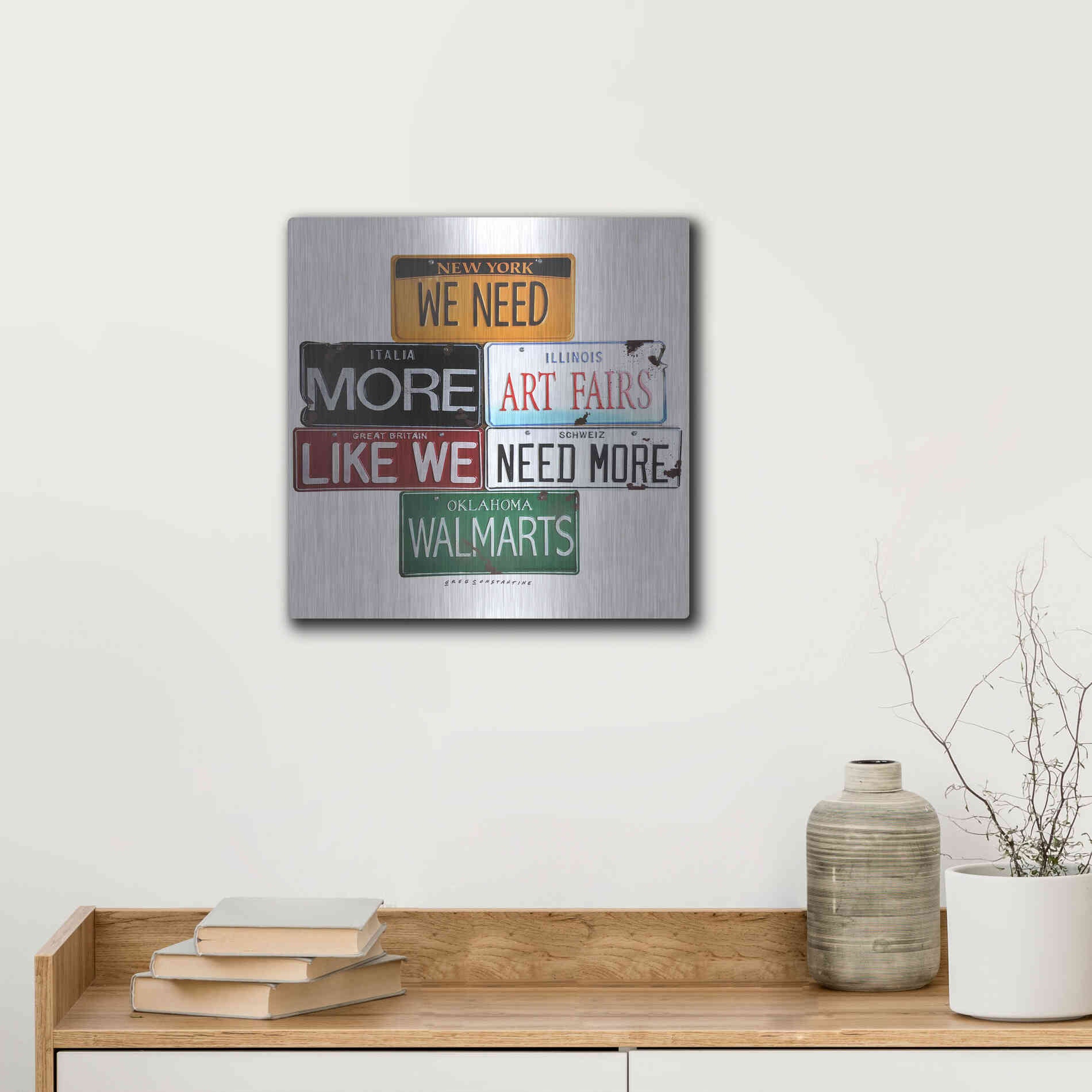 Luxe Metal Art 'We Need More Art Fairs' by Gregory Constantine, Metal Wall Art,12x12