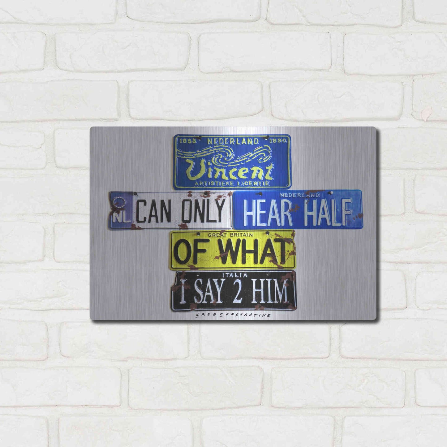 Luxe Metal Art 'Vincent Hears Half' by Gregory Constantine, Metal Wall Art,16x12