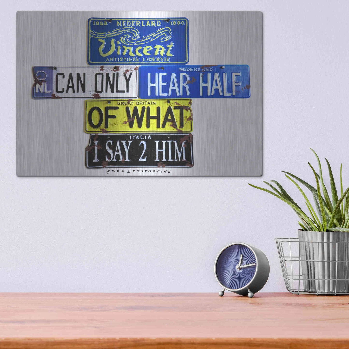 Luxe Metal Art 'Vincent Hears Half' by Gregory Constantine, Metal Wall Art,16x12