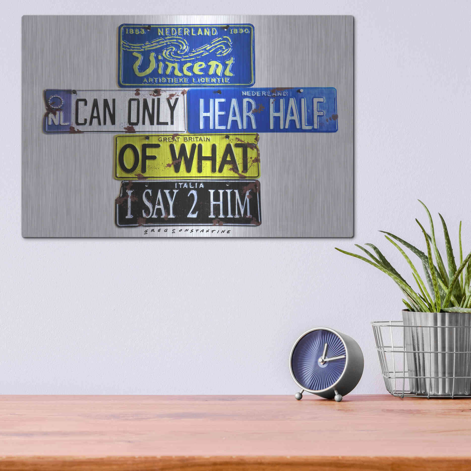 Luxe Metal Art 'Vincent Hears Half' by Gregory Constantine, Metal Wall Art,16x12